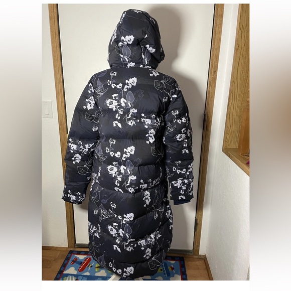 Columbia boundless days Navy Floral printed long down Puffer Jacket coat S,L - Picture 11 of 16
